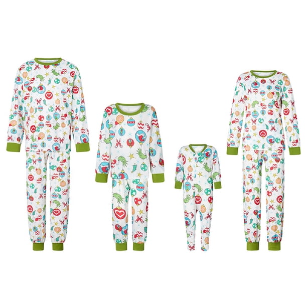 Pijama de Navidad Monstruo de la pelota estampado a mano camisa de cuello redondo de manga larga + pantalones largos ; Bebé-12-18 Meses