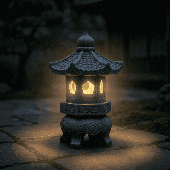 Lumiartisan Japanese Resin Lantern Garden Statue Zen Style - UV Resistant Lighted Roof Outdoor