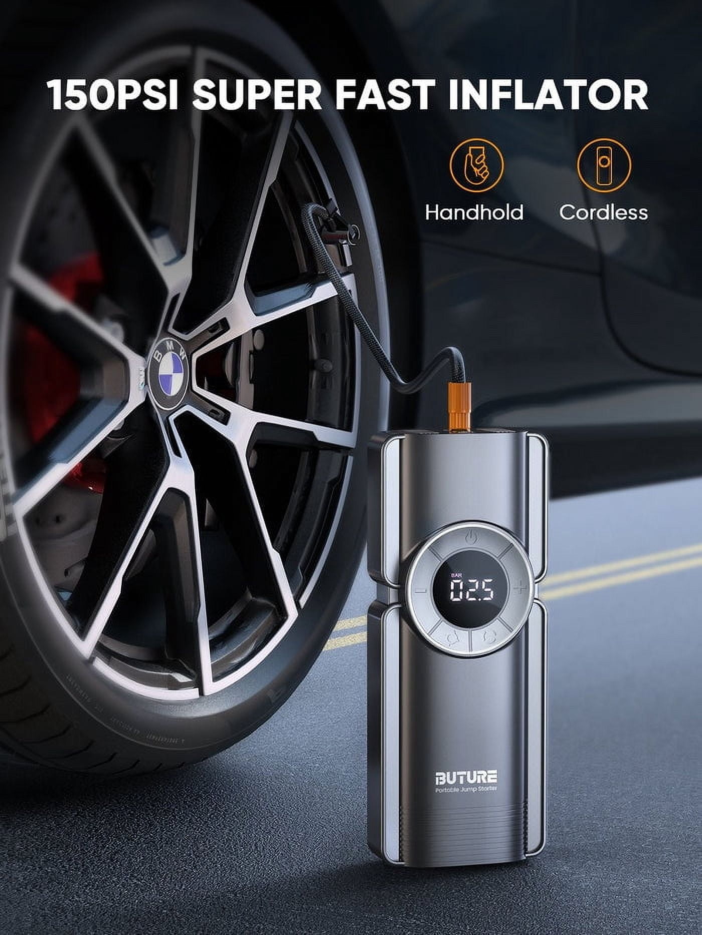 4000A Peak Car Battery Jump Starter With Air Compressor 150PSI, Power Bank 12V Digital Tire Inflator