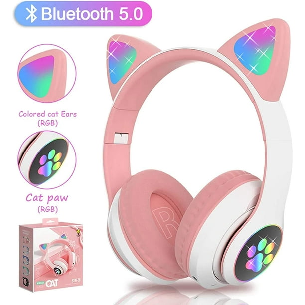 Casque Bluetooth Enfant sans Fil Fille, Rose Casque Audio Enfant avec  Micro/Lumières LED, Headphones Enfant Pliable, Casque Enfant Oreille de  Chat (Rose)