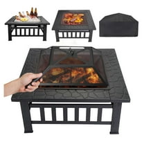 AetherLove 32" Square Metal Fire Pit Outdoor Patio Garden Backyard Stove Firepit Brazier