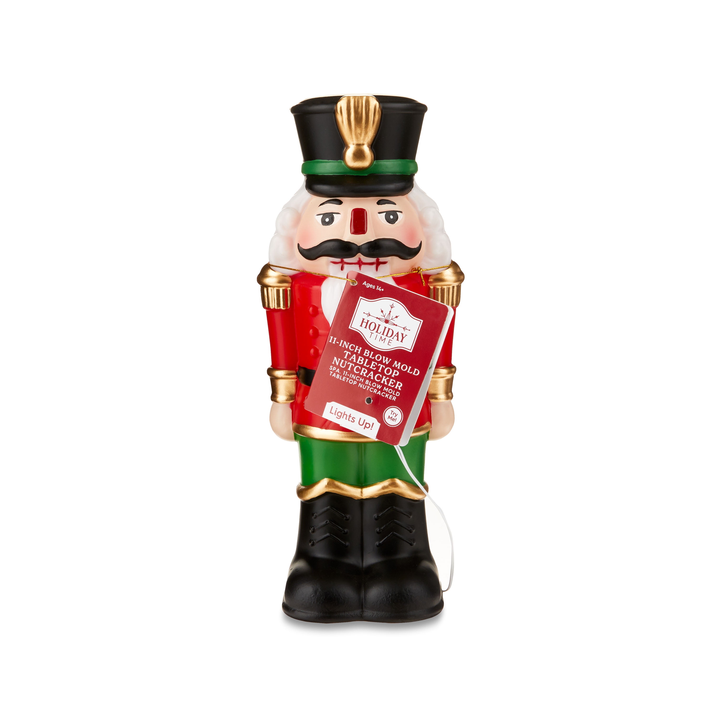 11” LED Red and Green Tabletop Nutcracker Blow Mold, Holiday Time,  Christmas Decoration