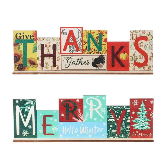 Mantel Room Farmhouse Decorative for Table Double-sided Festive Wooden Sign Christmas Theme Home Decor Thanksgiving Decoration