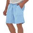 thumbnail image 3 of LWavelet Men's Linen Blend Casual Shorts Drawstring Elastic Waist Big Pockets Breathable Shorts Sky Blue L, 3 of 4