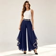 thumbnail image 5 of Women's High-Waisted Chiffon Palazzo Pants with Gold Trim - Tiered Ruffle Wide Leg Trousers, Flowy Boho Culottes for Summer Navy M, 5 of 5