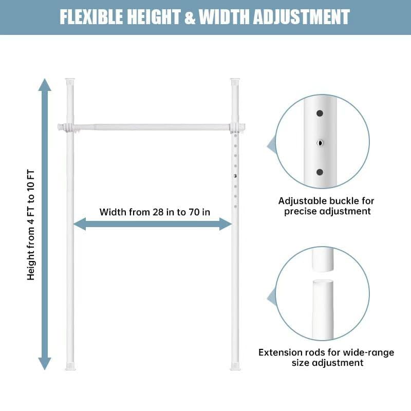 Telescopic Garment Rack Room Divider Partition Curtain Rod – Heavy Duty Adjustable Clothing Rail,Adjustable 28-70in Wide, No Damage Wall/Ceiling Hanging(White)