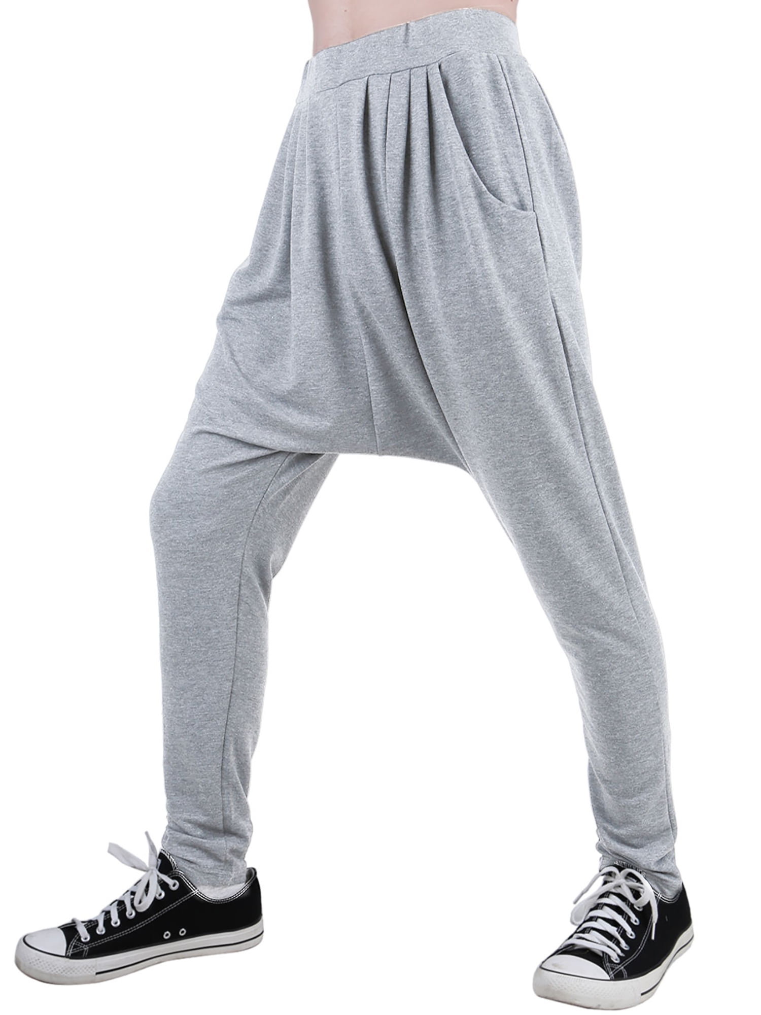 Mens Fashion Hip Hop Casual Trousers Baggy Harem Pants Light Gray W28 ...