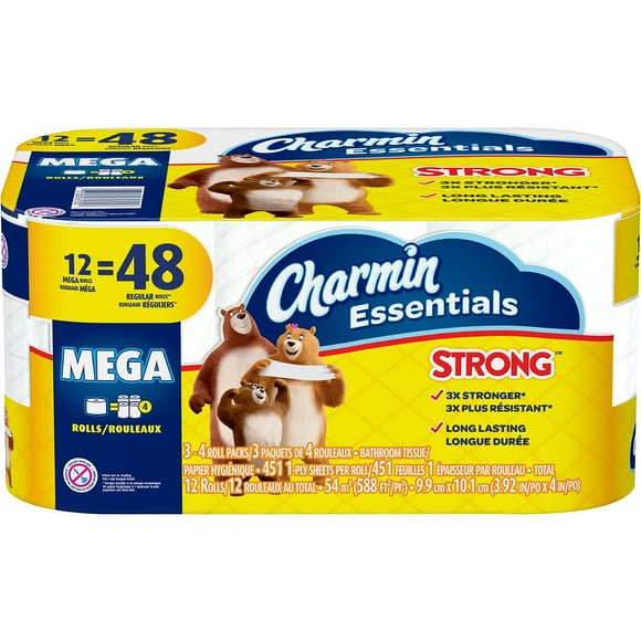 Charmin Essentials Strong Toilet Paper Mega Roll - 3x Strength, Clog-Safe, Septic-Safe, Long-Lasting Roll, More Value Per Roll, Equivalent to 4 Charmin Regular Rolls