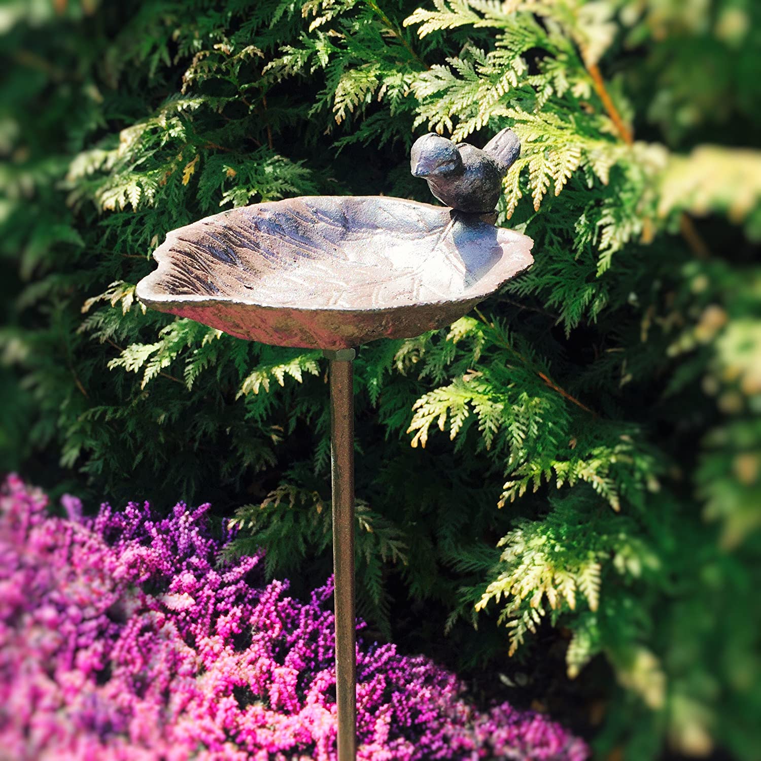Country-Style, Leaf with Bird, Garden Stake Bird Bath, Cast Iron, 3 Feet 2 ½ Inches Tall - image 3 of 5