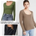 thumbnail image 4 of CYU SHOP White Long Sleeve Shirts for Women Plus Size Fall Long Sleeve Stretch Slim Round Neck Ribbed Basic Shirts(XX-Large，01 White）, 4 of 7
