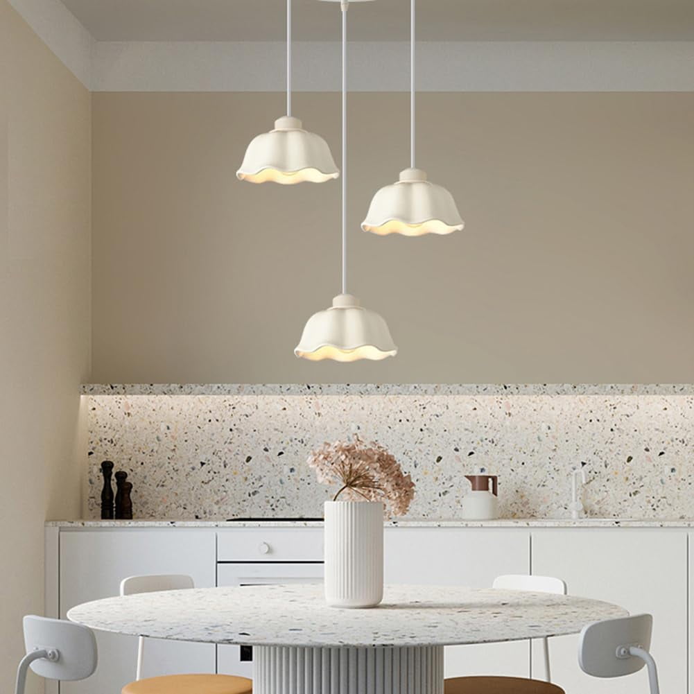 White Ceramic Pendant Light Fixture for Dining Room, Modern Minimalism Pendant Lamp, Nordic Simple Pendant Lighting, Vintage Farmhouse Rustic Pendant Light for Kitchen Island Bar Above Sink Table