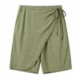 thumbnail image 3 of Eryao Men's Wrap Cotton Linen Skort Bohemian Casual Bottoms with Pockets Summer Casual Beach Drawstring Shorts,Green,XXXL, 3 of 4