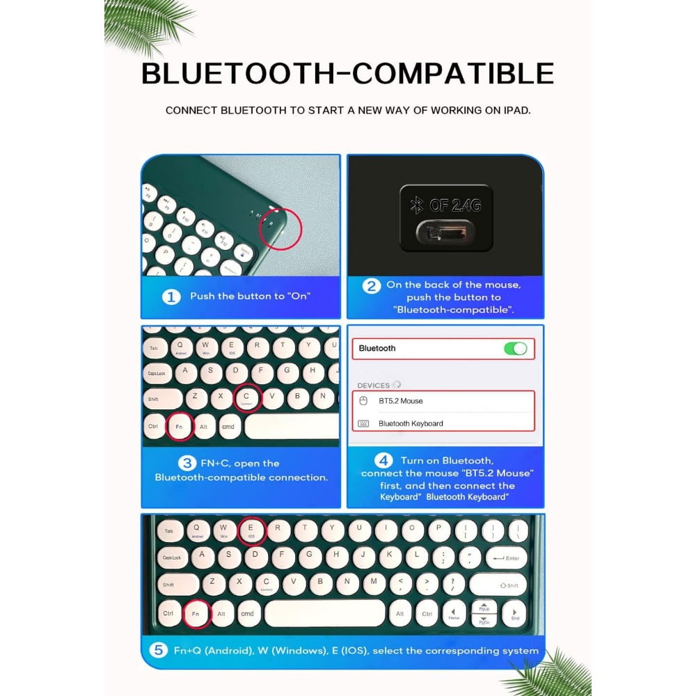 Ultra Slim Retro Bluetooth Keyboard and Mouse Combo,Compact Rechargeable Wireless Keyboard and Mouse for iPad,iPad Mini,iPad Air iPad Pro,iPhone,Windows Android Tablet Smartphone(Pink)