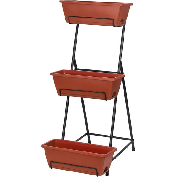 Vertical Raised Garden Bed 3 Tiers Planter Box Freestanding Garden Planter, Red