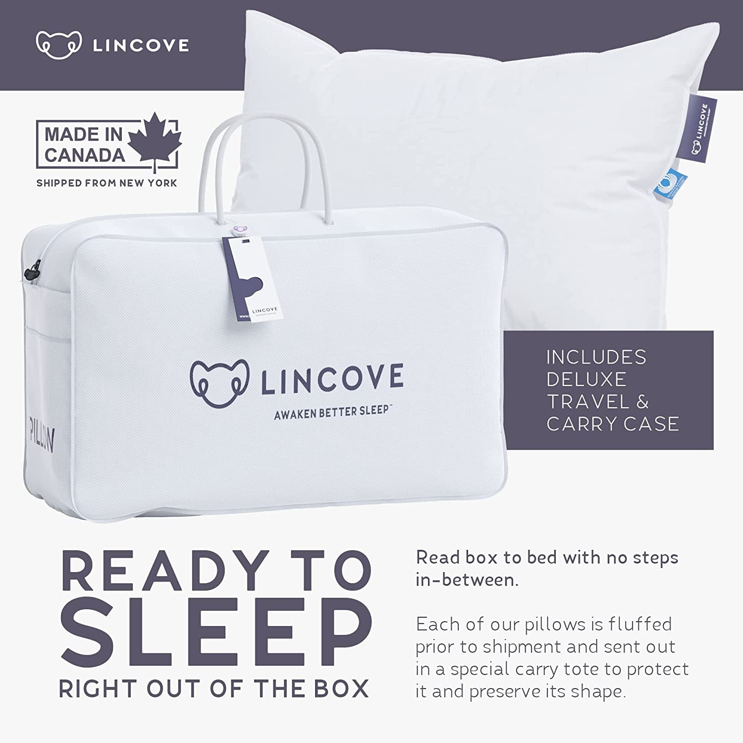 Lincove Cloud Canadian White Down Luxury Pillow, Standard-Size Soft