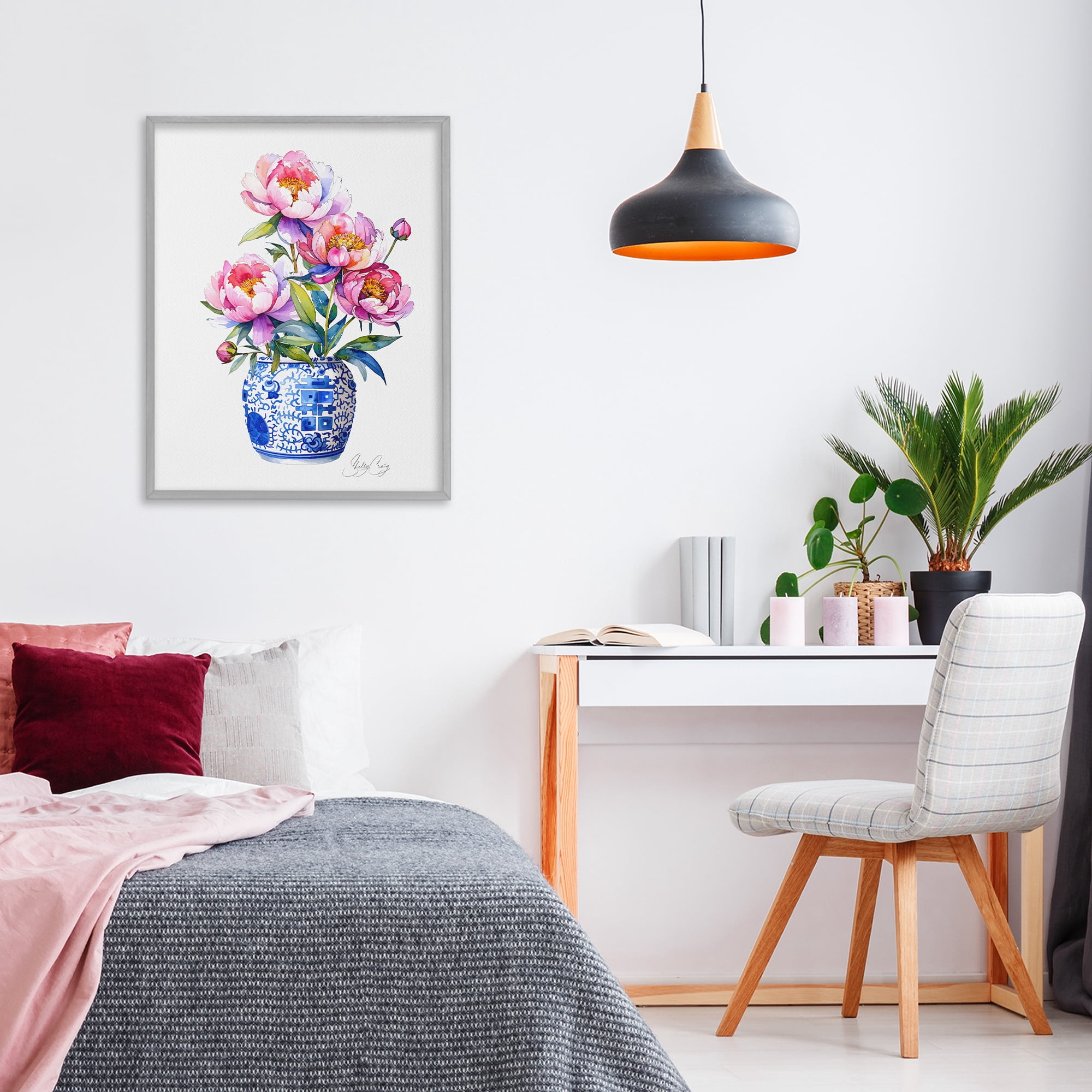 Stupell Industries Blue Dynasty Blooms Gray Framed Giclee Art, design by Shelly Craig