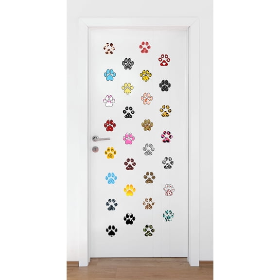 Animal Wall Decal Cute Colourful Paw Prints with Vibrant Patterns Bedroom Wall Decal for Children Dog Cute Themed Room Décor - Size: 18 In x 15 In