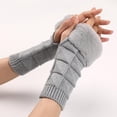 thumbnail image 5 of Guantes sin dedos tejidos para mujer, calentadores de brazo peludos con orificio para el pulgar para Otoño Invierno, 5 of 5