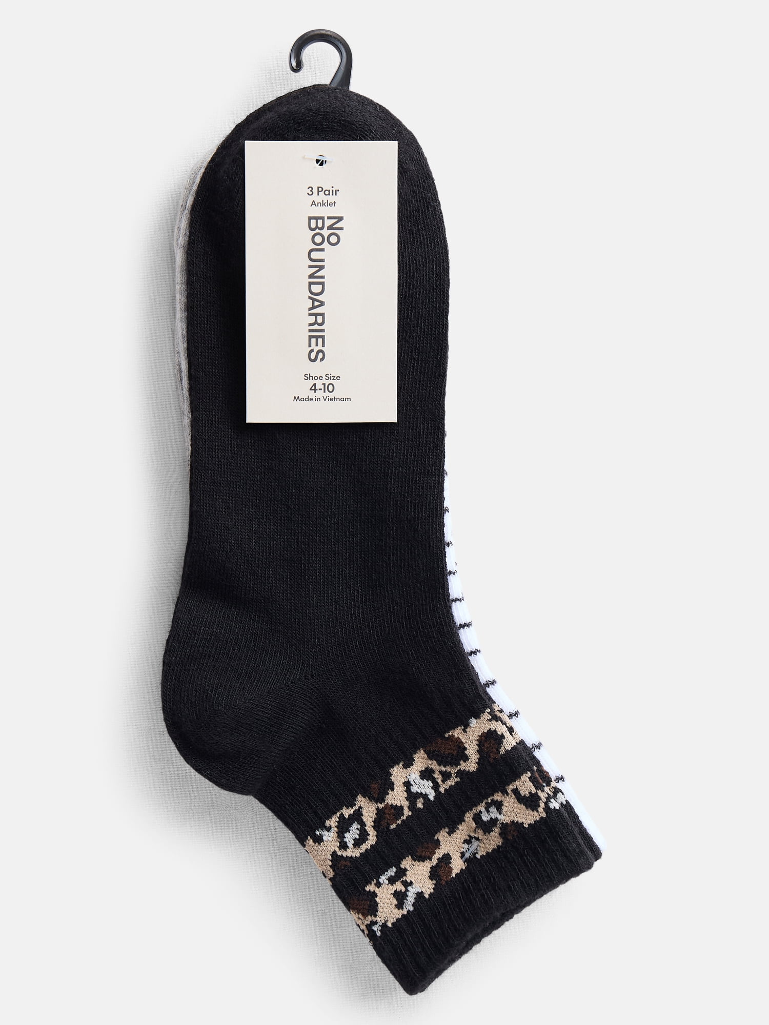 No Boundaries Ankle Socks, 3-Pack, Women's, Size 4-10