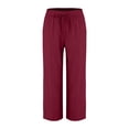 thumbnail image 3 of Outfmvch cotton linen pants women Women's Culottes Womens Embroidered Linen Pants Linen Beach Pants Boho Wide Leg High Waist Wide Leg Trousers with Pockets Barrel Pants Women Beach Long Pants Red L, 3 of 8