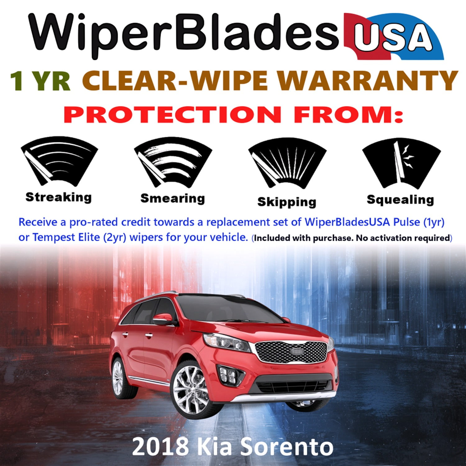 2018 Kia Sorento Beam Wiper Blades Wipers w/1yr Warranty (Set of 3) w/Rear Wiper (WiperBladesUSA)