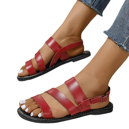 

Aueoeo Womens Sandals Comfortable Women s Flat Sandals Open Toe Comfort Elastic Slip-On Light Weight Slingback Casual Walking Sandals