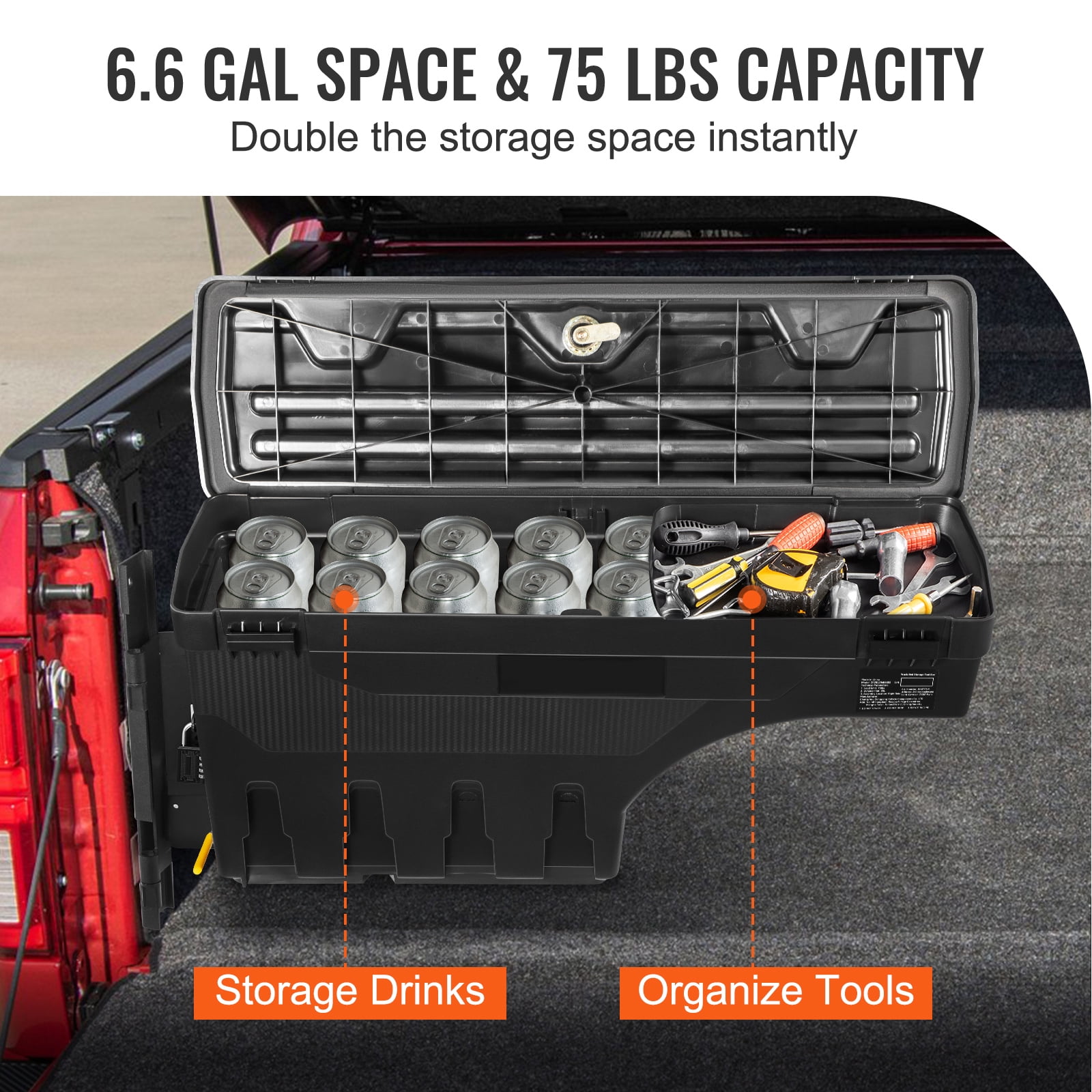 KFFKFF Pickup Bed Toolbox, Secure  with Combination Lock, 25L Capacity ABS Wheel Arch Storage, Water-Resistant & Sturdy, Fits Ford F-150 2015-2021, Left Side