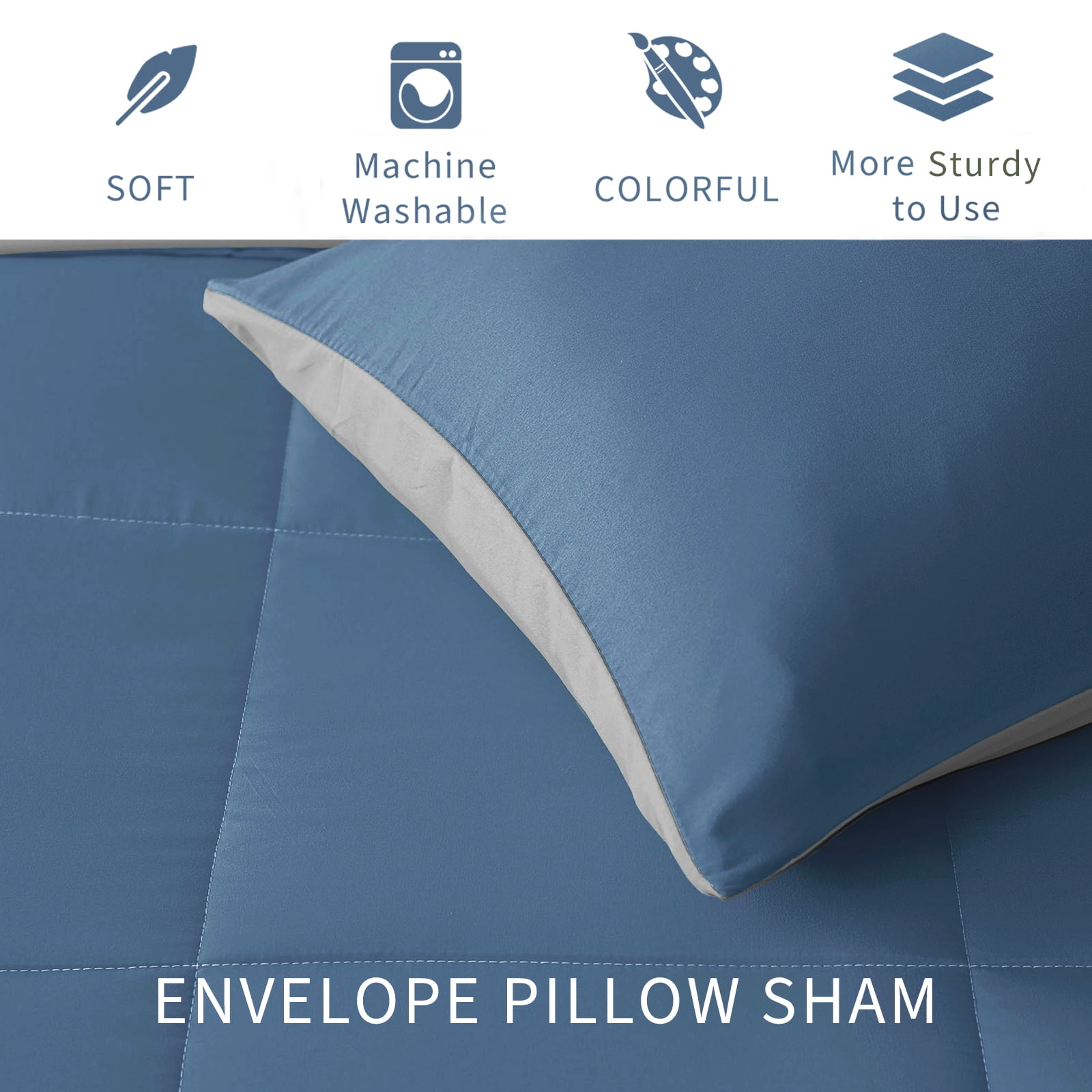 Exclusivo Mezcla Lightweight Reversible 3-Piece Comforter Set All Seasons, Down Alternative Comforter with 2 Pillow Shams, Queen Size, Bluish Grey/Light Grey