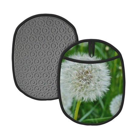 

Qekee Dandelion Flower In The Meadow Pattern Silicone Pot Holders Oven Mitts Heat Resistant Hot Pads Non Slip Pot Holder Towel Cloth Interior Lining