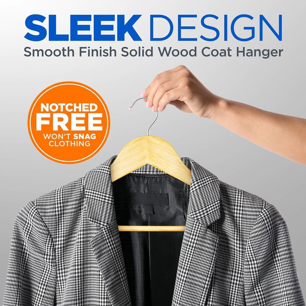 Premium Solid Wooden Hangers - Smooth Finish Space Saving Heavy Duty Suit Clothes Hanger Set w/ 360 Degree Swivel Metal Hook, Precisely Cut Notches, for Coats Jackets Pants Dress (30-Pack)