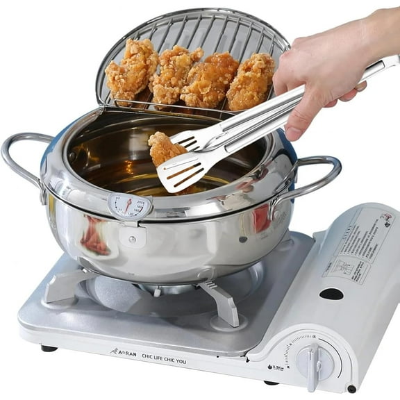 Deep Fryer Pot（°F），304 Stainless Steel Pot for Fried chicken French Fries, Japanese Tempura Deep Frying Pan with Lid, Oil Fryer Pot with Thermometer，Freidora de Aceite，142 oz/4.2L