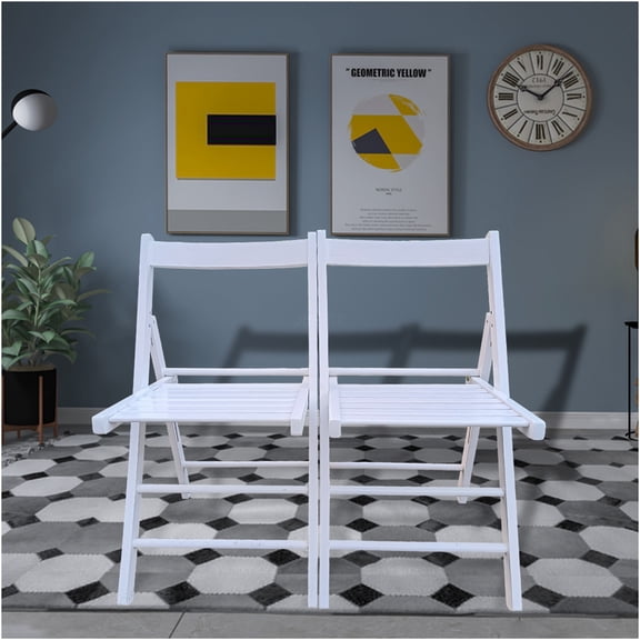 JERFIT Solid Wood Folding Chairs Set of 2, White Foldable Dining Chairs for Kitchen, Patio, Wedding Events & Space-Saving Storage