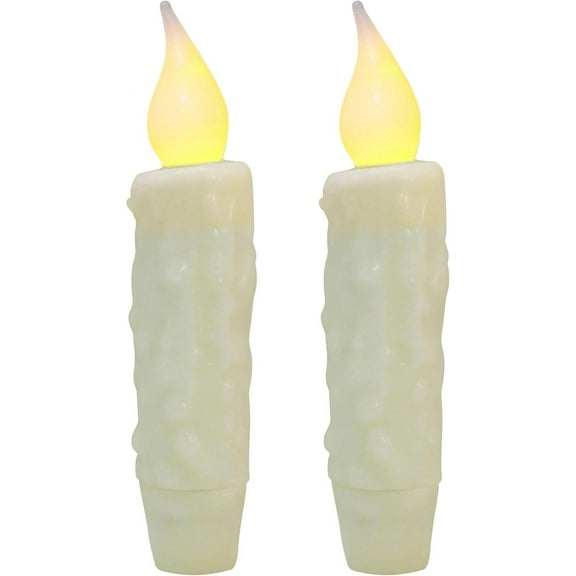 CVHOMEDECO. Real Wax Hand Dipped Battery Operated LED Timer Taper Candles Country Primitive Flameless Lights Décor, 4-3/4 Inch, Ivory, 2 PCS in a Package