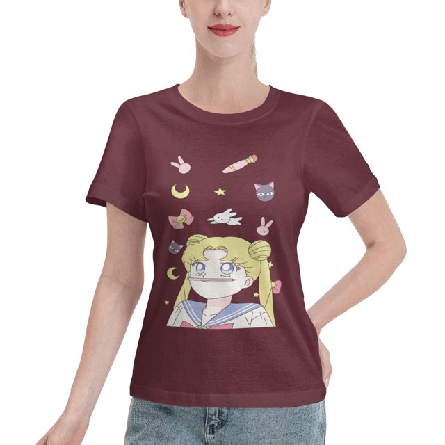 T-Shirt Basique à Manches Courtes pour Femmes Sailor Moon Lièvre Lunaire