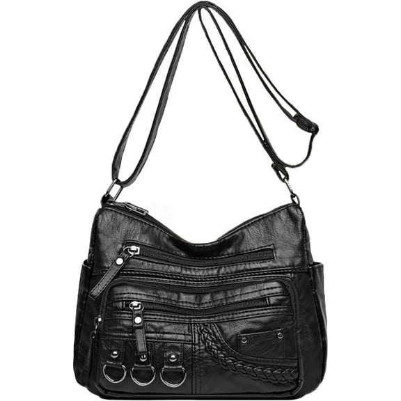 Womens Leather Handbag Multi-Pocket Crossbody Bag Waterproof Hobo Shoulder Bag with Adjustable Shoulder Strap