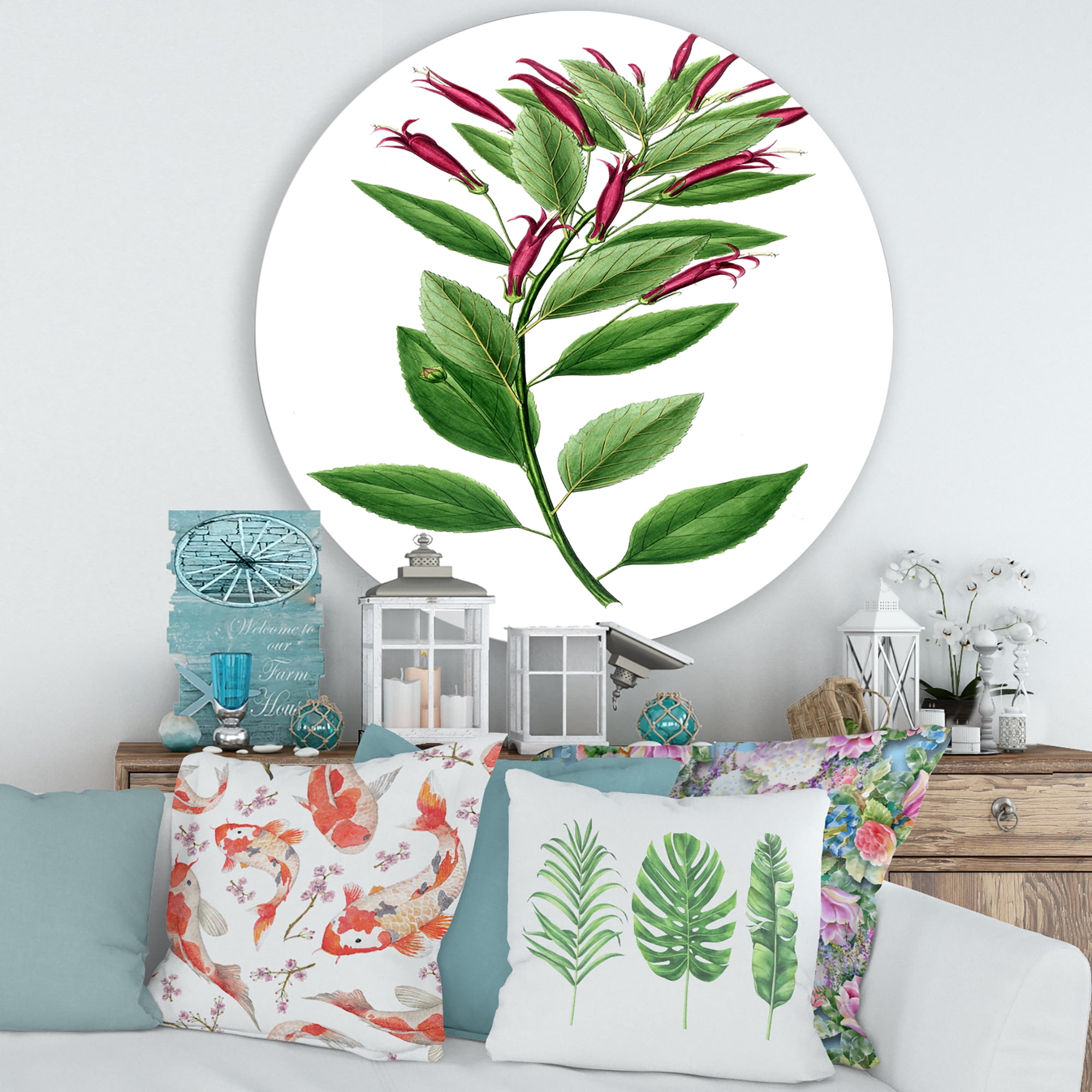 Designart 'Ancient American Flora V' Traditional Circle Metal Wall Art 36x36 - Disc of 36