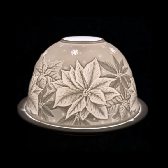 Starlight Porcelain Votive Light Blooming Christmas Poinsettias Glowing Candle Holder Christmas Decoration