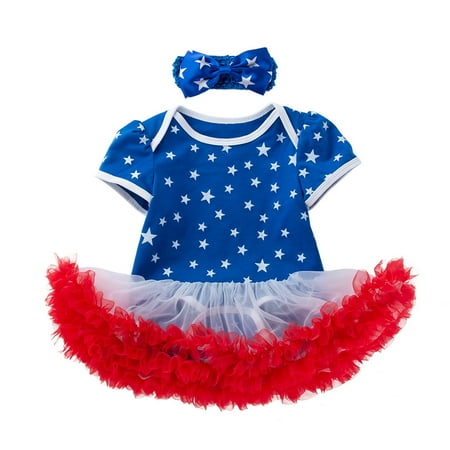 

EHTMSAK Newborn Infant Toddler Baby Girl 4th of July Clothing Set T Shirts and Set Short Sleeve Summer Outfits Blue 1M-2Y L