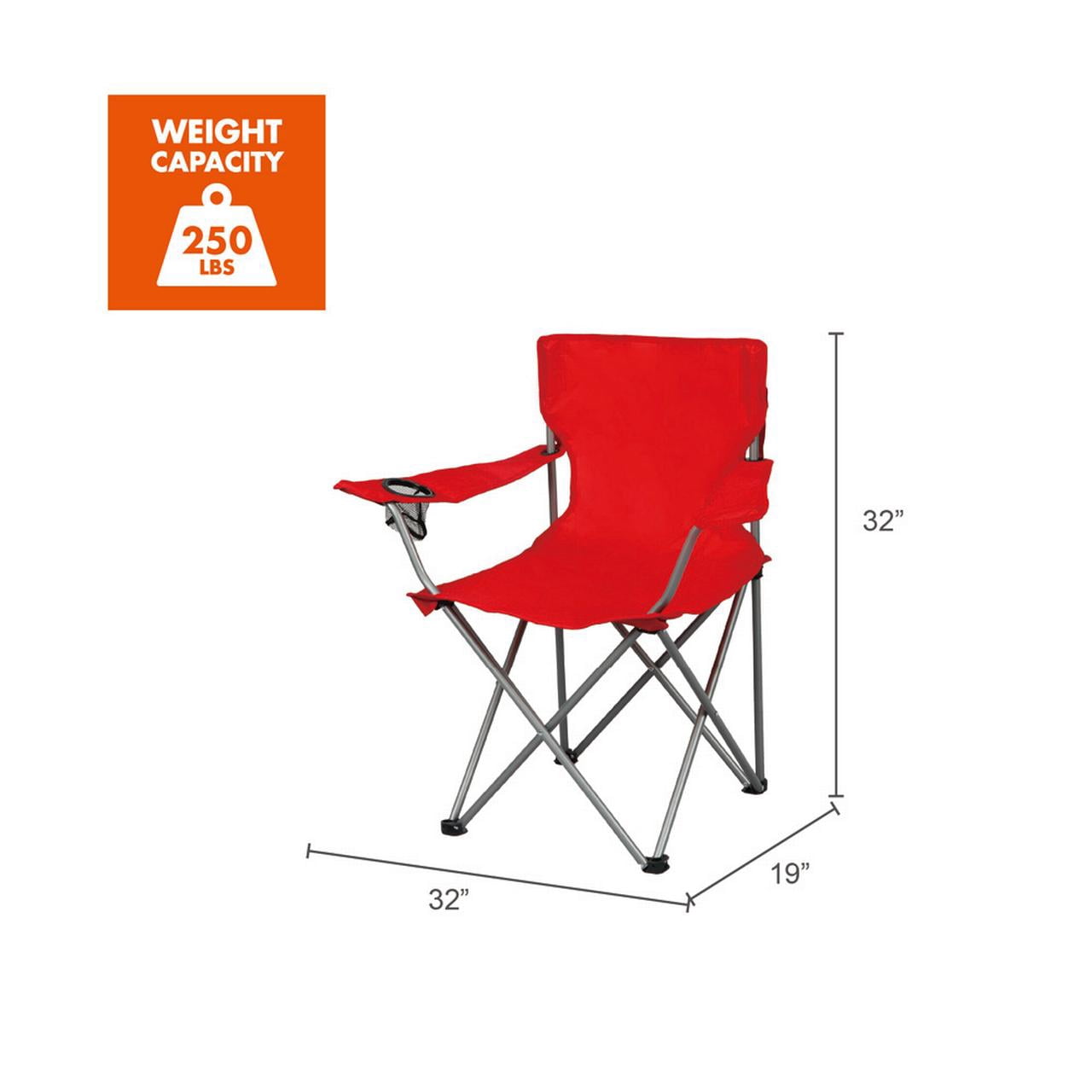 Ozark Trail Basic Quad Folding Camp Chair – Blue, Cup Holder, Steel Frame, 225 Lb Capacity