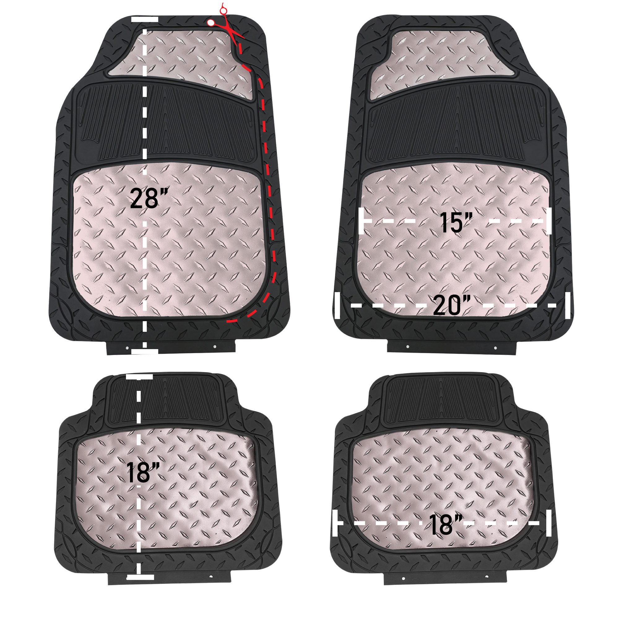 FH Group Climaproof Rubber Car Floor Mat, Universal 4pc Gray Floor Mats with Air Freshener