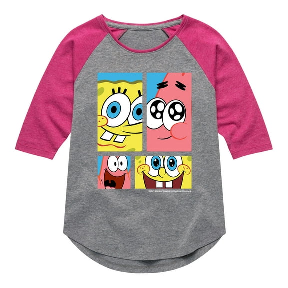 SpongeBob SquarePants - Character Grid - Girls Shirt Tail Raglan