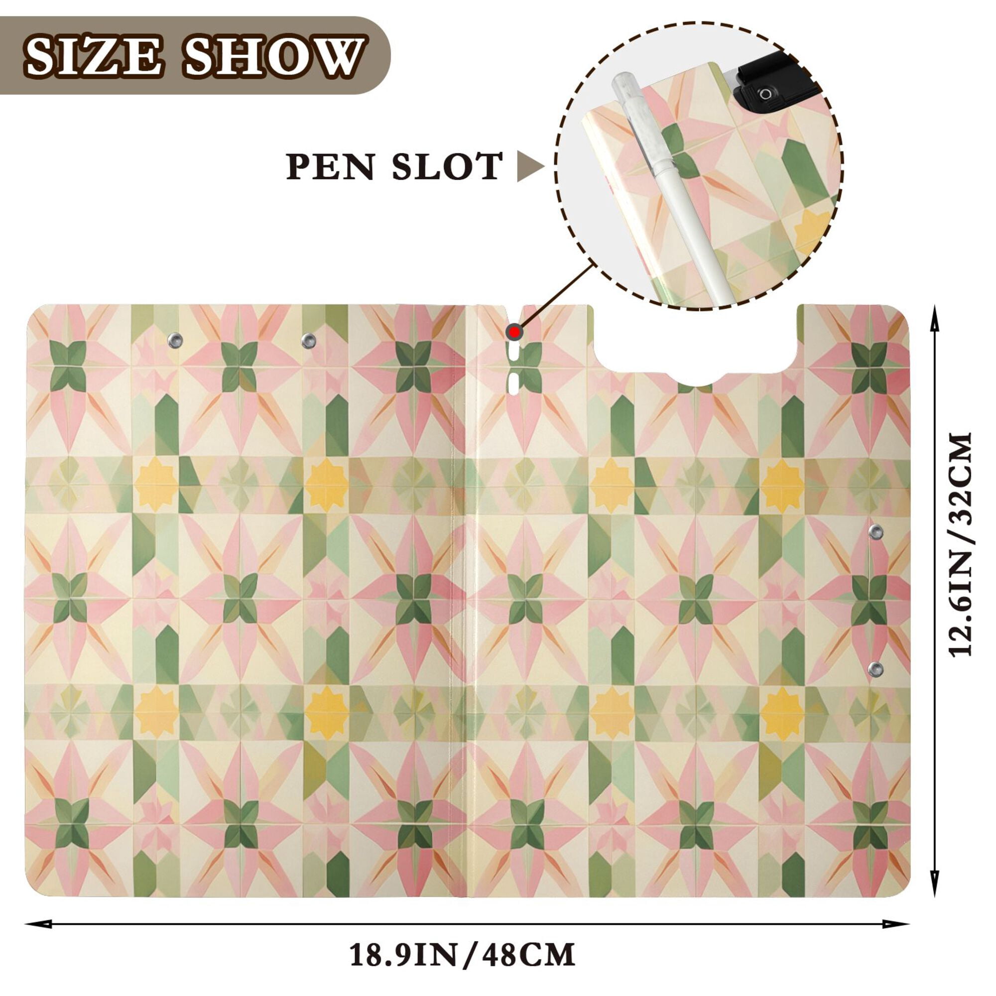 FORMRS A4 Clipboard Folder with Pen Holder Horizontal Foldable School Office Binder, Retro Pink Stars