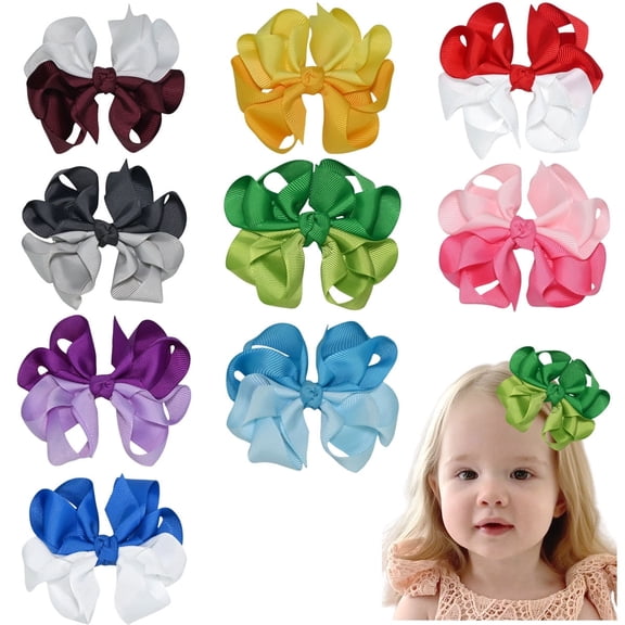 JoyBowie 9pcs  3.5 Inch Purple Ombre Hair Bows for Toddlers Girls, Satin Ribbon Hair Clips for Kids Daily Use Party Hairstyles