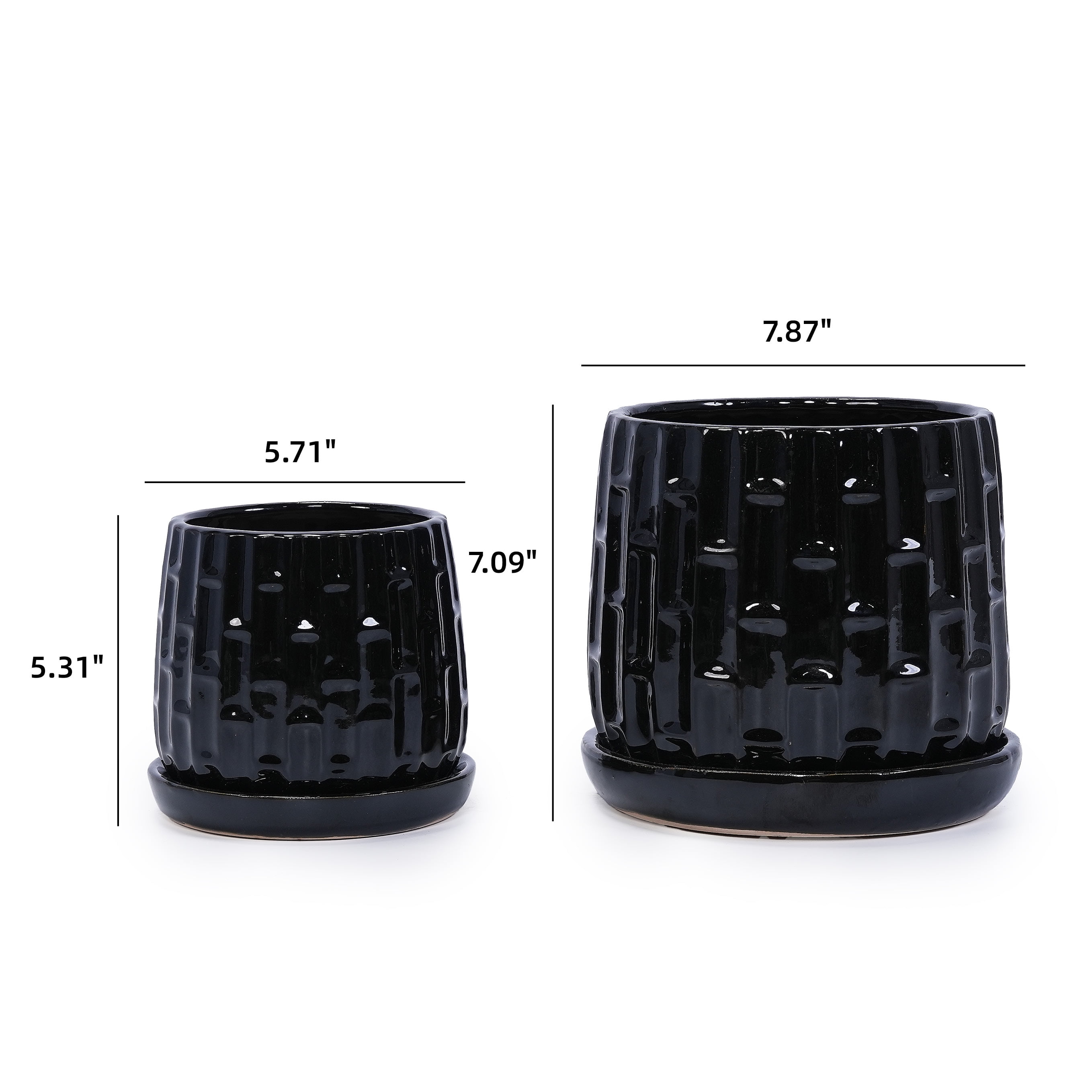 Black Ceramic Planters 2-Pack with Drainage, 7" Modern Planters for Indoor Outdoor Use - All-Weather Garden Planters for Patio Windowsill Decor