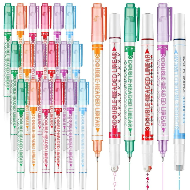 24 Pcs Curve Highlighter Pens Dual Tip Curve Pens Highlighters Fluorescent Pens Planner Pens Office School Supplies
