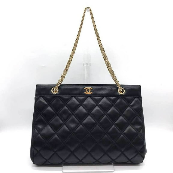 Pre-Owned CHANEL Bicolor Double Chain Leather Stitching Black Coco Mark (Good)