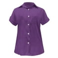 thumbnail image 6 of Linen Button Down Shirt Women! Yigetop Women's Spring Autumn Casual Double Pocket Short Sleeve Cotton Shirt Top Linen Shirts for Women Purple S, 6 of 9