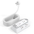 thumbnail image 1 of NTONPOWER Tiras de alimentación Enchufe plano con protección contra sobretensiones, cable de extensión montable con USB C, protector contra sobretensiones cable de extensión largo, blanco, 1 of 5