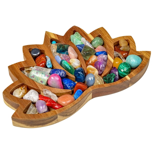 Bandeja de cristal de loto para piedras - Muestra tus cristales y piedras curativas - Soporte de cristal para exhibición de piedras