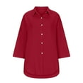 thumbnail image 4 of Alkepwun Button Down Shirts for Women Drop Shoulder Oversized Blouse 3/4 Sleeve Boyfriend Dress Shirt Side Slit Knot Tunics Business Office Work Dressy Tops with Pocket, 4 of 6